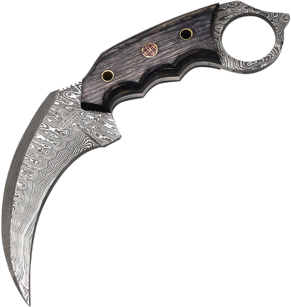 FH Knives Damascus Karambit Black Pakkawood Fixed Blade Knife KMBT002