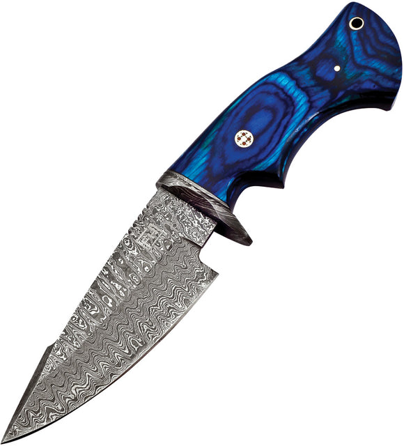FH Knives Blue Smooth Pakkawood Damascus Steel Fixed Blade Knife MLK003