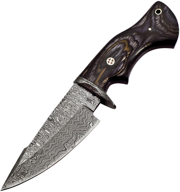 FH Knives Gray & Black Smooth Pakkawood Damascus Fixed Blade Knife MLK004