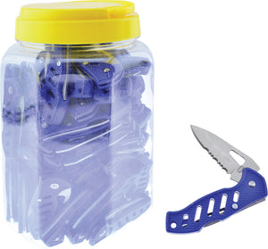 Frost Cutlery Blue Lockback Jar of 72 Folding Part Serrated Blade Knives JAR72BL
