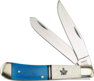Frost Cutlery Masonic Trapper Stainless Folding Blades Blue Handle Knife