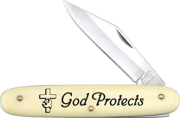 Frost God Protects Folder White Handle Stainless Folding Pocket Knife NB1