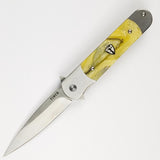 Finch Roadrunner Pocket Knife Framelock Hornet Yellow Resin Folding 154CM RR502