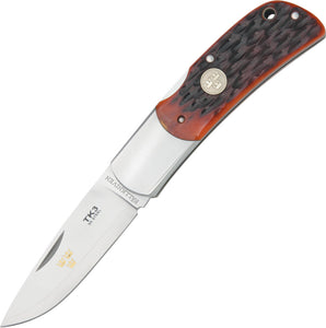 Fallkniven Tre Kronor Lockback Black/Orange Jigged Bone 3G Steel Folding Pocket Knife TK3JB