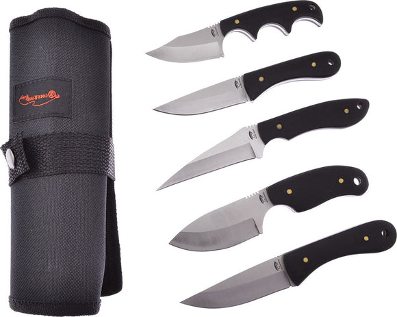 Frost Cutlery 5pc Fixed Blade Black Hunting Knife Set w/ Storage Role C01BPW