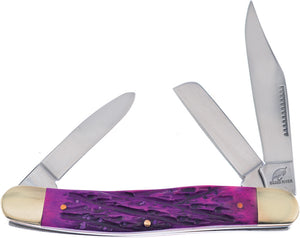 Frost Cutlery Stockman Purple Bone Handle Stainless 3 Blade Knife Tool 066PJB