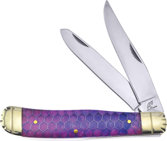Frost Cutlery Trapper Blue Violet Resin Folding Stainless Pocket Knife C108BV