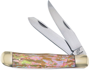 Frost Cutlery Trapper Yellow Pearl Handle Stainless 2 Blade Knife Tool 108YP