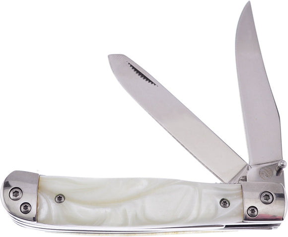 Frost Cutlery Trapper White Cracked Ice Folding 440 Stainless Pocket Knife 173CI