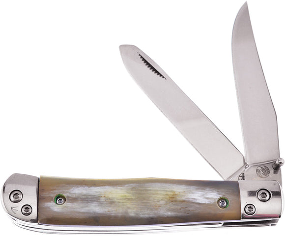 Frost Cutlery Trapper Brown Ox Horn Folding 440 Stainless Pocket Knife C173OX