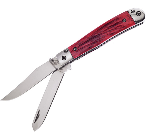 Frost Cutlery Trapper Red Pick Bone Folding 440 Stainless Pocket Knife C173RPB