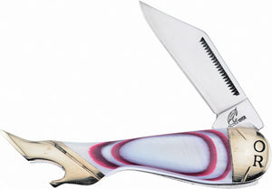 Frost Cutlery Leg Red/White Mother of Pearl Folding Stainless Knife C183RW