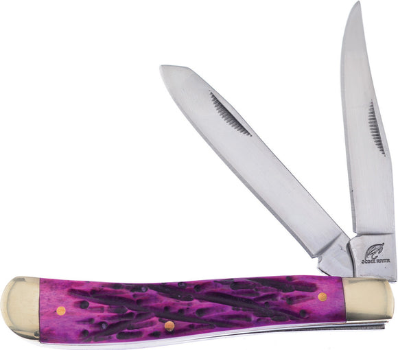 Frost Cutlery Mini Trapper Purple Bone Handle Stainless 2 Blade Knife 508PJB