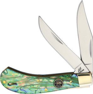 Frost Cutlery Saddlehorn Abalone Folding Stainless Clip/Skinner Knife C528AB