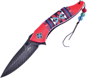 Frost Cutlery Linerlock A/O Red Aztec Primal Art Folding Knife C534FRD