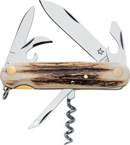 Fox Scout Pocket Knife Brown/Tan Corkscrew Folding Stainless 3 Blades 2266CE