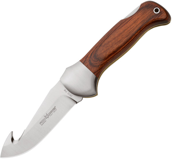 Fox Guthook Fixed Blade Knife Brown Pakkawood 12C27 Stainless Drop Pt 2610PW