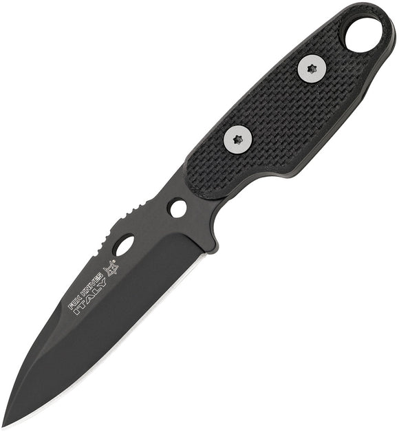 Fox Compso Black G10 Handle Bohler N690 Fixed Drop Pt Neck Knife w/ Sheath 304