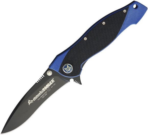 Fox Elishewitz Invader Linerlock Black Blue G10 Handle 440C Folding Knife 457G10
