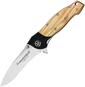 Fox Invader Linerlock Black & Tan Olivewood Folding 440C Steel Pocket Knife 460