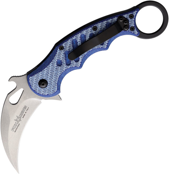 Fox Karambit Blue Twill G10 + Carbon Fiber Inlay Linerlock N690 Folding Knife 479 bltsw