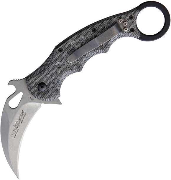 Fox Karambit Black Linen Micarta Linerlock Stonewashed N690 Folding Knife 479mibsw