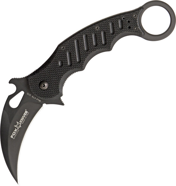 Fox Karambit Linerlock Black G10 Handle Finger Ring N690Co Folding Knife 479