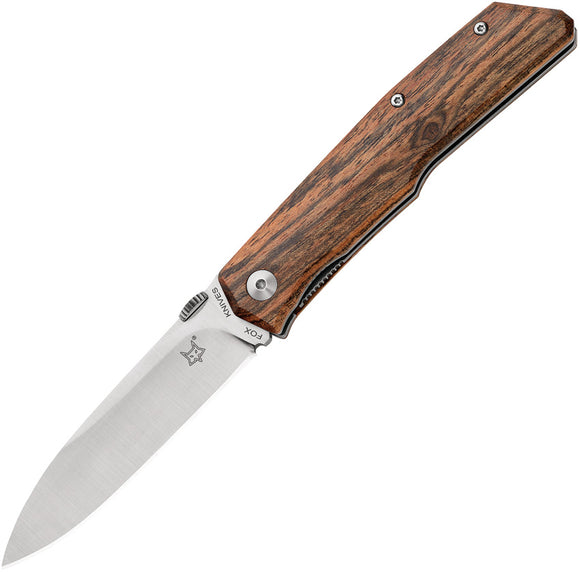 Fox Terzuola Bocote Wood Handle Satin Bohler N690 Drop Folding Knife 525B