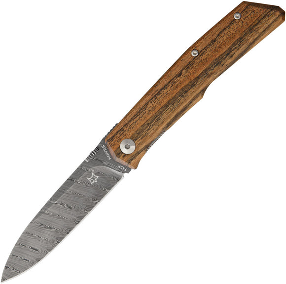 Fox Terzuola Linerlock Bocote Wood Handle Damascus Steel Folding Knife 525DB