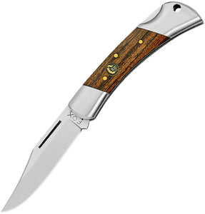 Fox Win Lockback Brown Wood Handle Satin 440 Stainless Clip Pt Folding Knife 581