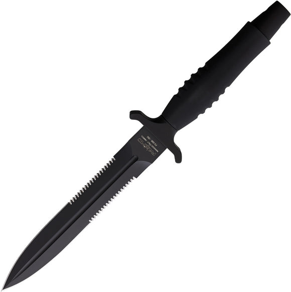 Fox Dagger Fox Veleno Dagger Black Aluminum Bohler N690 Serrated Fixed Blade Knif ...