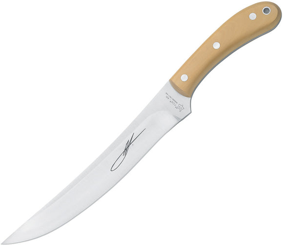 Fox Old Fox Fixed Blade Knife Tan Boxwood 440C Stainless Long Clip Pt Blade 630