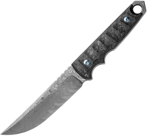 Fox Ryu Black Carbon Fiber Damascus Tactical Fixed Blade Knife w/ Sheath 634DCF