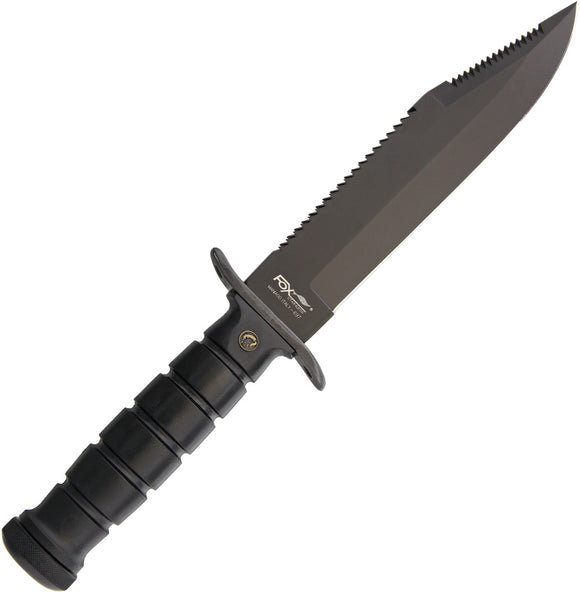 Fox Military Explorer Black Rugged ABS C70 Carbon Steel Fixed Blade Knife w/ Belt Sheath 697