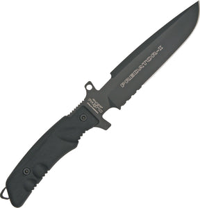 Fox Predator Fighting Bowie Serrated N690Co Black Fixed Knife + Survival Kit G3B