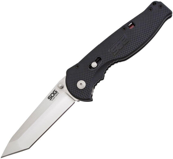 SOG Flash II Piston Lock A/O Stainless Tanto Folding Black Handle Knife