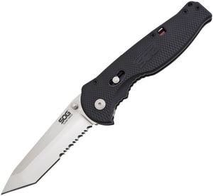 SOG Flash II Piston Lock A/O Tanto Stainless Serrated Folding Black Knife