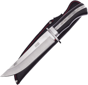 Frost Cutlery Sharps Black & Silver Fixed Blade Bowie Knife w/ Sheath SHP006