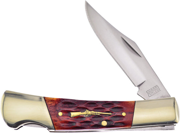 Frost Cutlery Barracuda Lockback Brown Bone Folding Pocket Knife SHP100BRJB