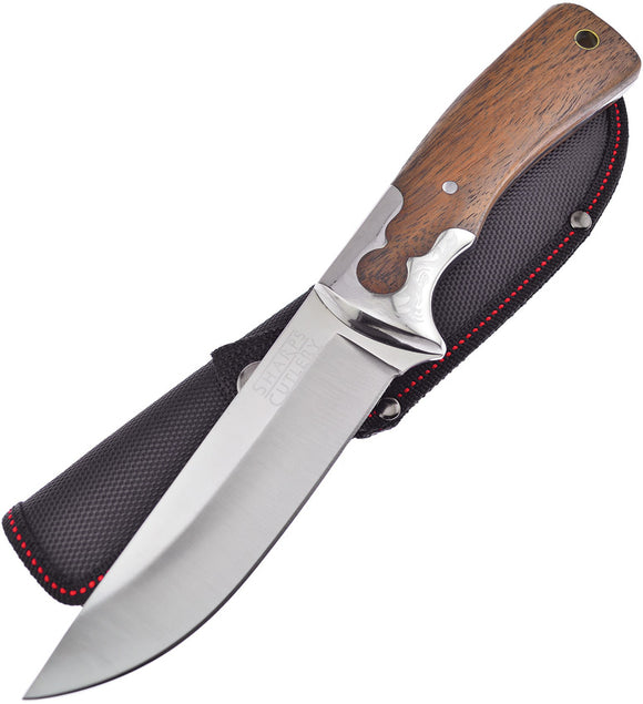 Frost Sharps Cutlery Bowie Walnut Handle Stainless Fixed Knife w/ Sheath SHP123