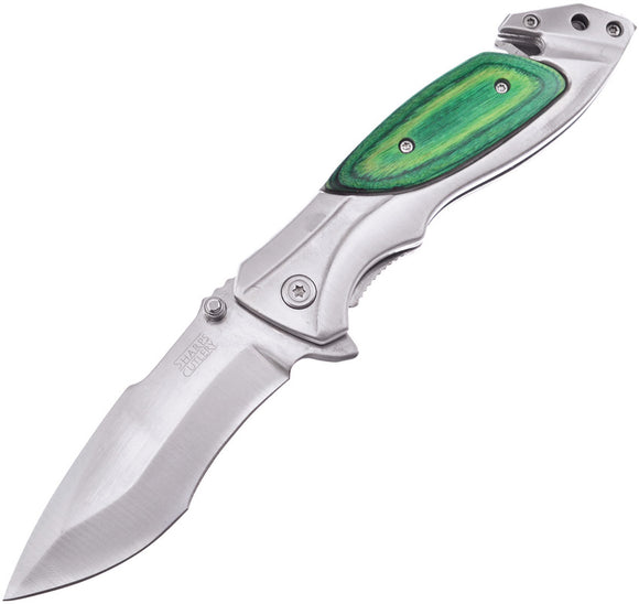 Frost Cutlery Linerlock A/O Green & Silver Belt Cutter Folding Knife HP131GPW