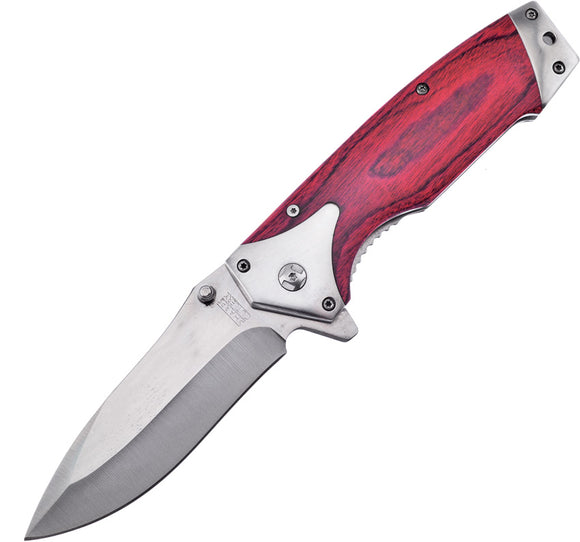 Frost Cutlery Linerlock A/O Red Wood Folding Stainless Pocket Knife SHP132RW