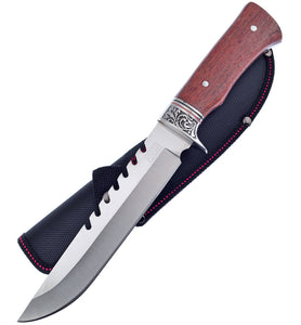 Frost Cutlery Pakkawood Bowie Brown Wood Handle Stainless Fixed Blade 155PW