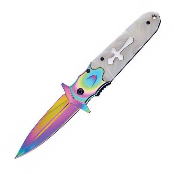 Frost Cutlery Linerlock A/O Cross Spectrum Rainbow Folding Knife HP20W