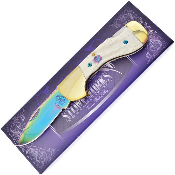 Frost Cutlery Choctaw Spectrum White Folding Stainless Pocket Knife SHS105RB