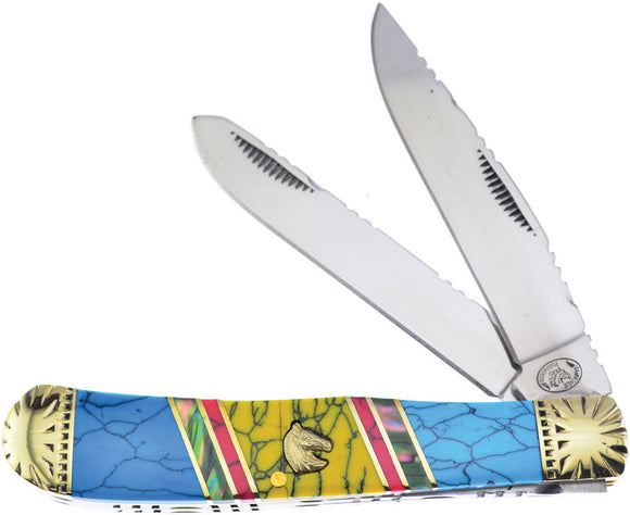 Frost Cutlery Trapper Turquoise & Abalone Folding Stainless Pocket Knife 108BARY