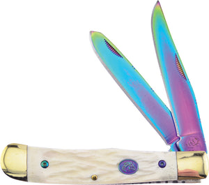 Frost Cutlery Trapper White Bone Folding Stainless Spectrum Pocket Knife S108RB
