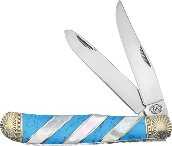 Frost Cutlery Trapper Turquoise MOP Mother of Pearl Folding Knife HS108TURMP
