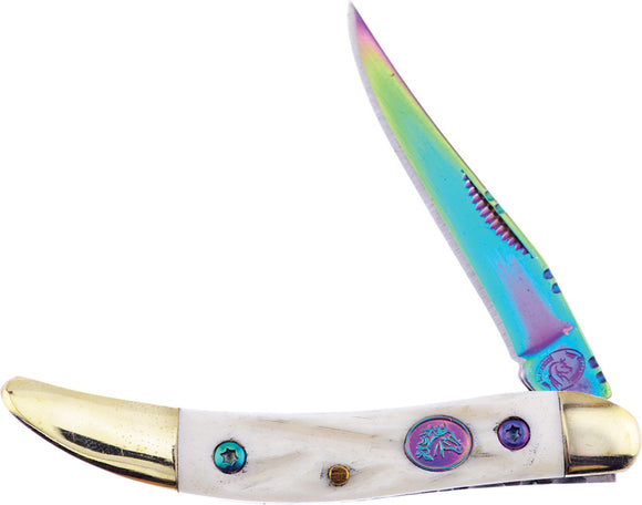 Frost Cutlery Toothpick White Bone Folding Spectrum Stainless Knife SHS109RB