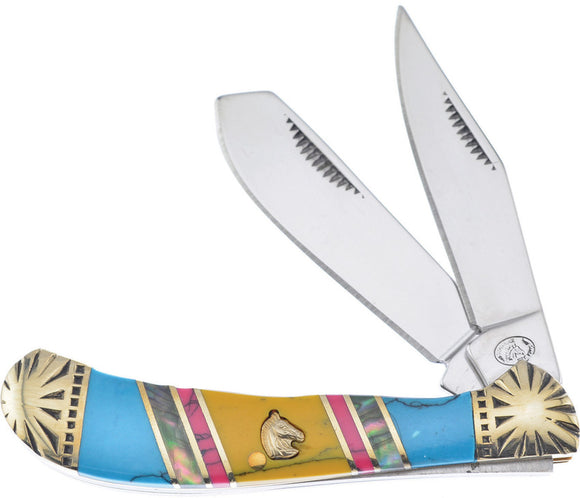Frost Cutlery Saddlehorn Folding Pocket Knife Multi-Color Abalone Steel 111BARY